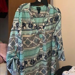 *RUE 21*Beautiful blue and white elephant blouse